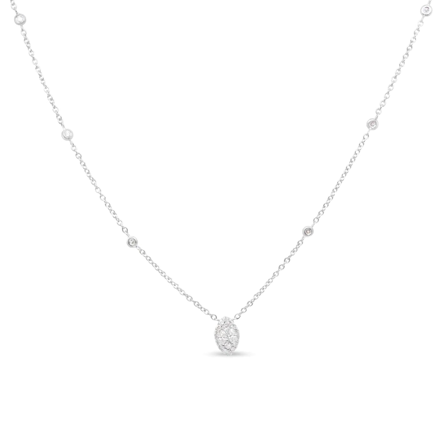 Collier Station en Or Blanc 14K avec Diamants Ronds 1/3 Cttw Forme Marquise - (Couleur H-I, Clarté SI1-SI2) - 18"