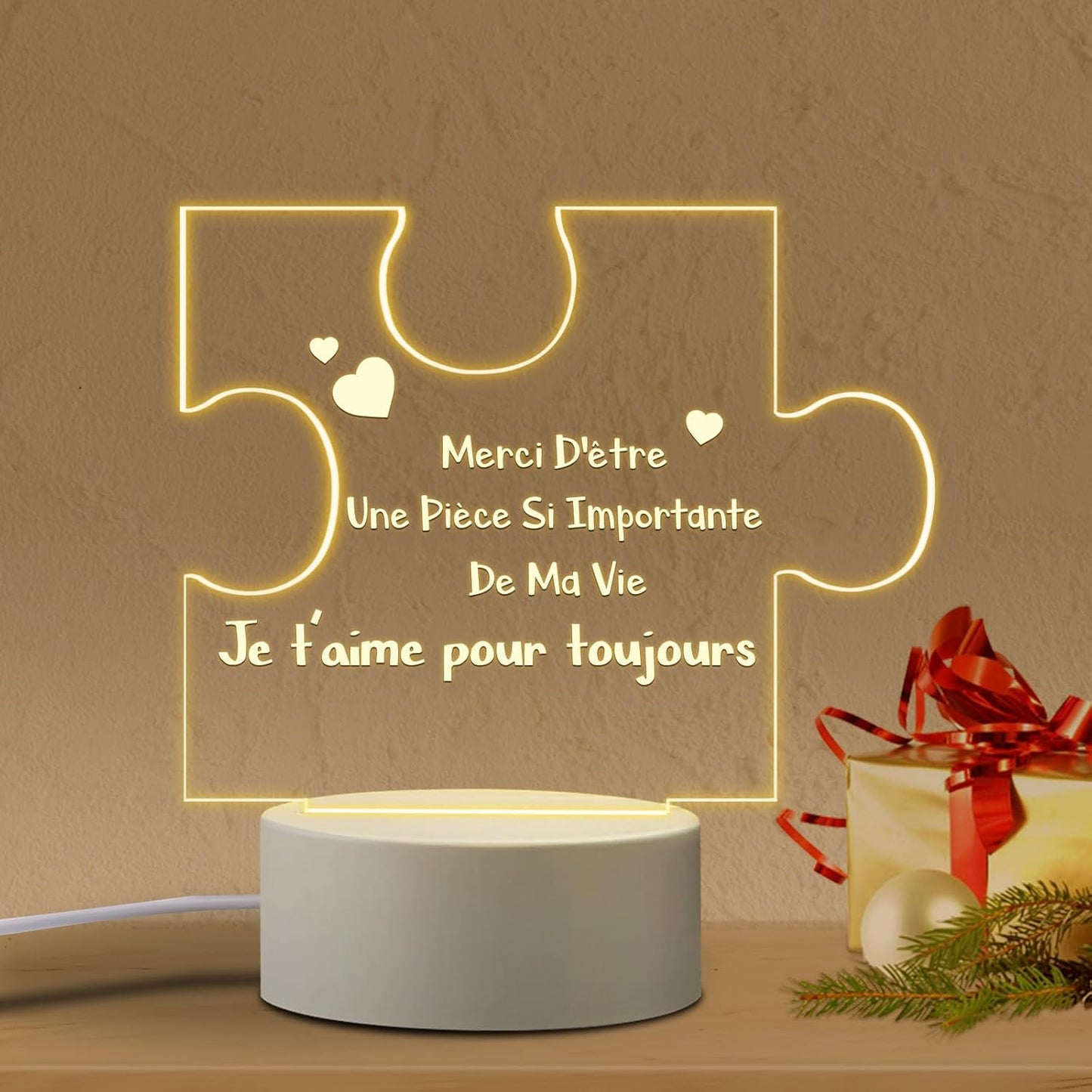 Idee Cadeau Femme - Veilleuse en Acrylique Amour Cadeau Saint Valentin Noel Anniversaire Femme Homme, ST Valentin Cadeaux Amoureux Lampe pour Copain, Amie, épouse, Mari, Couple, Mamie, Amis