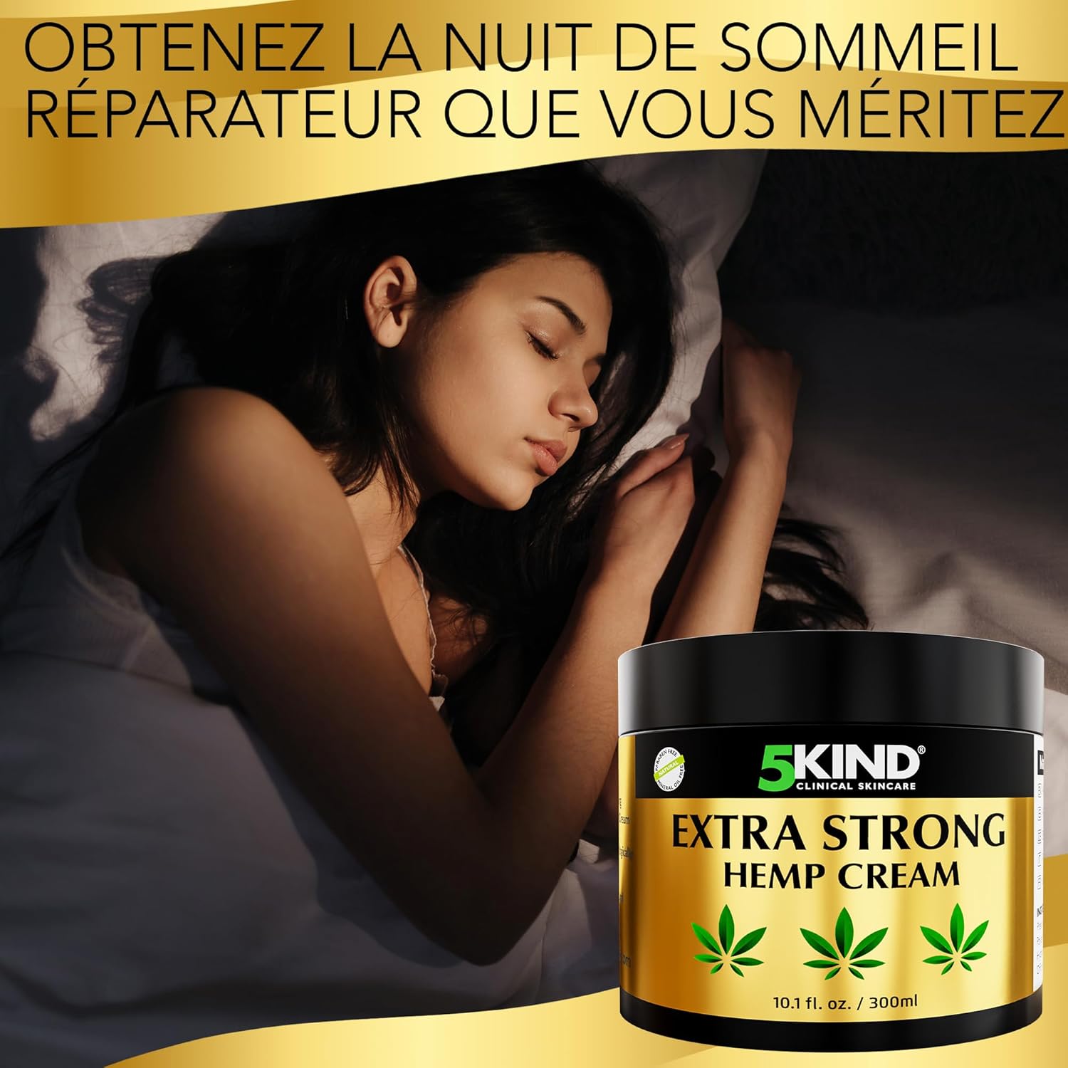 5kind Crème au chanvre ultra puissante 300ml - Huile de chanvre et arnica ultra puissantes - Pour les muscles, pieds, genoux, cou, épaules - Gel de massage riche en extraits naturels