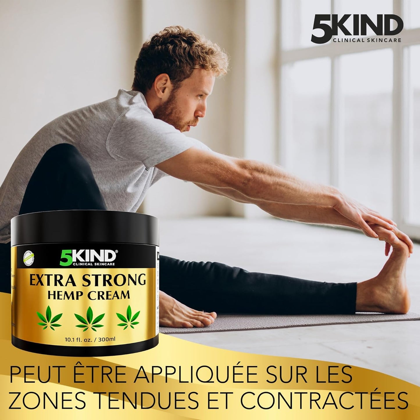 5kind Crème au chanvre ultra puissante 300ml - Huile de chanvre et arnica ultra puissantes - Pour les muscles, pieds, genoux, cou, épaules - Gel de massage riche en extraits naturels