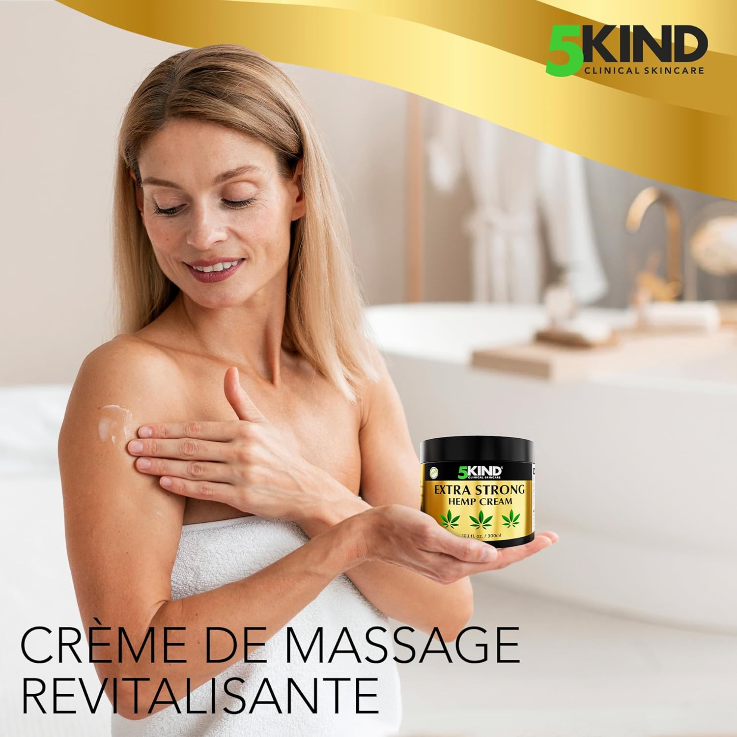 5kind Crème au chanvre ultra puissante 300ml - Huile de chanvre et arnica ultra puissantes - Pour les muscles, pieds, genoux, cou, épaules - Gel de massage riche en extraits naturels