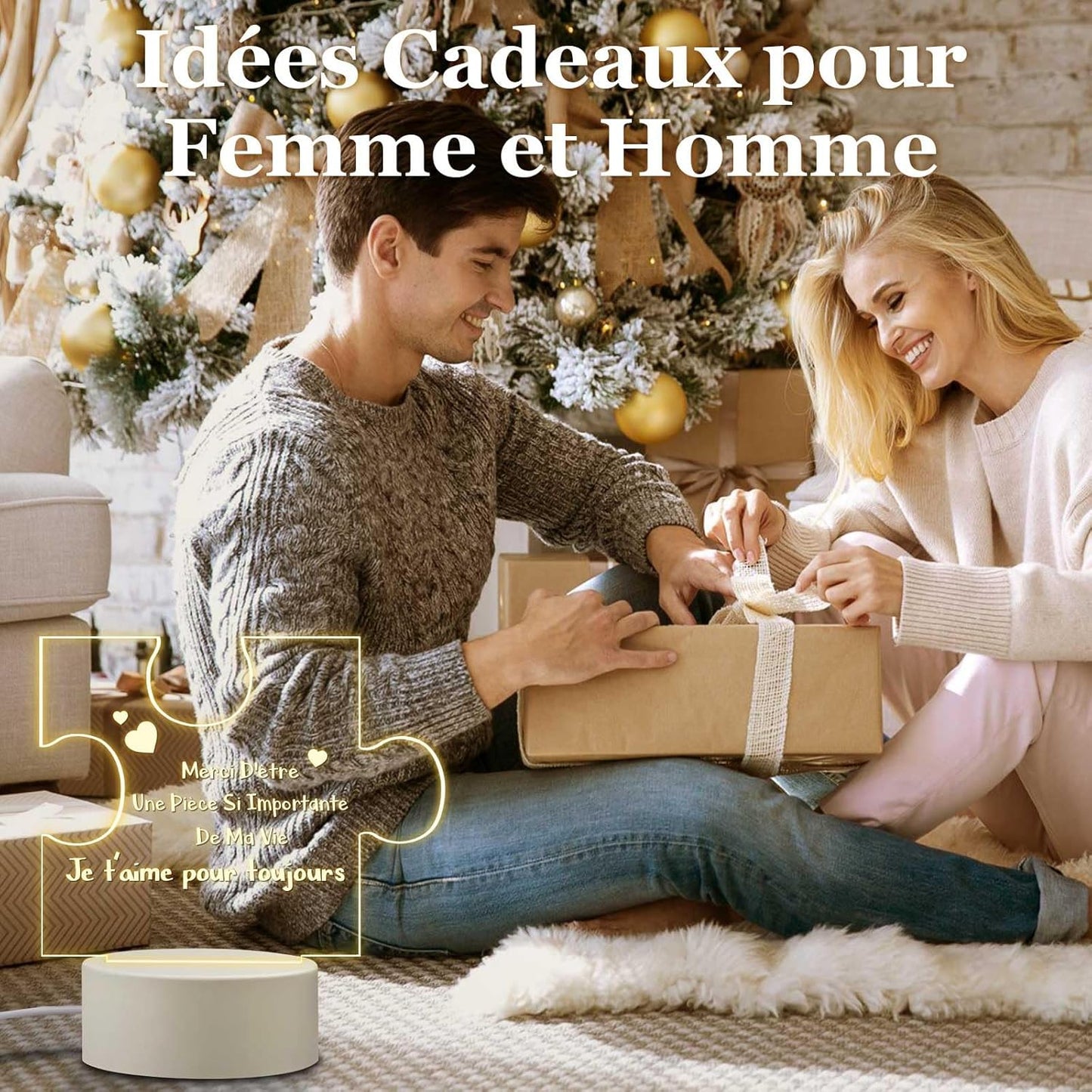 Idee Cadeau Femme - Veilleuse en Acrylique Amour Cadeau Saint Valentin Noel Anniversaire Femme Homme, ST Valentin Cadeaux Amoureux Lampe pour Copain, Amie, épouse, Mari, Couple, Mamie, Amis