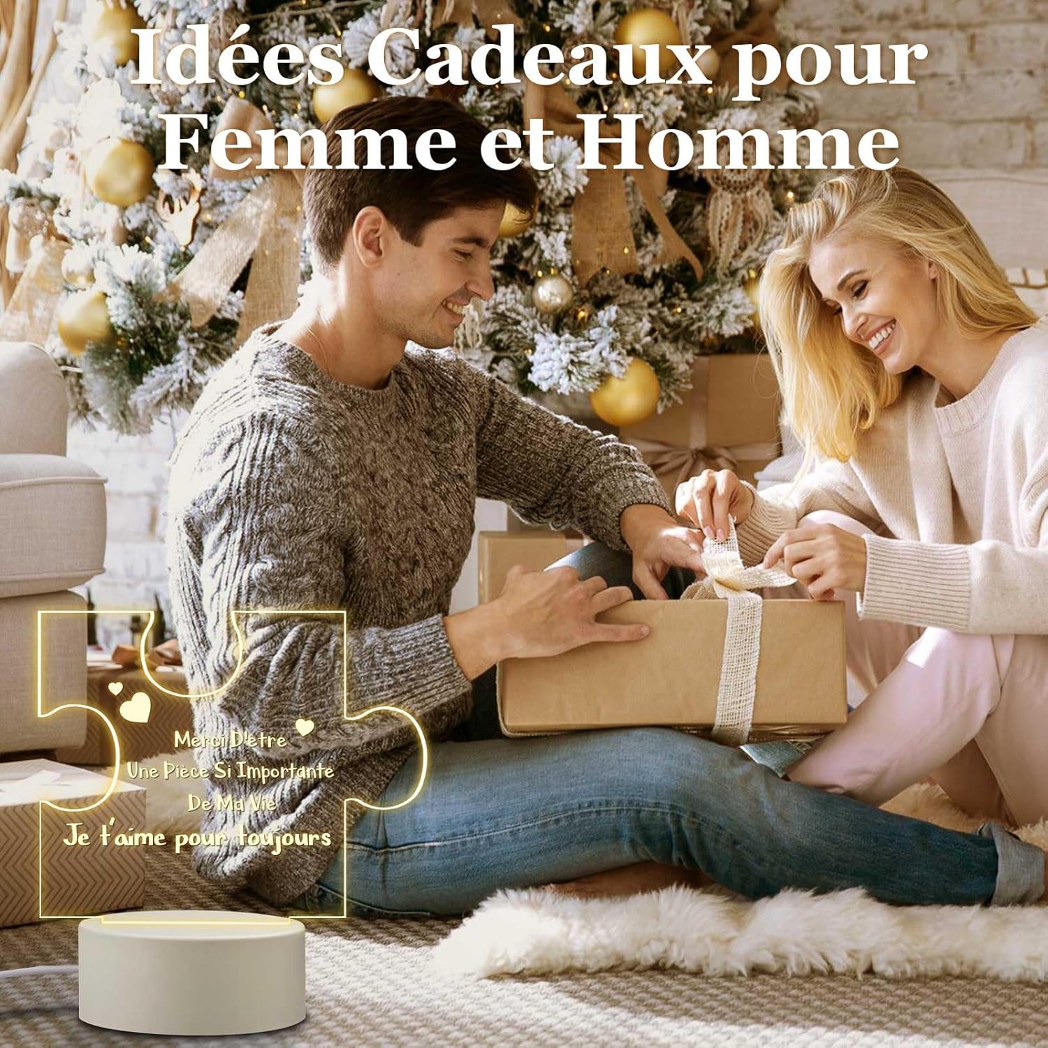 Idee Cadeau Femme - Veilleuse en Acrylique Amour Cadeau Saint Valentin Noel Anniversaire Femme Homme, ST Valentin Cadeaux Amoureux Lampe pour Copain, Amie, épouse, Mari, Couple, Mamie, Amis