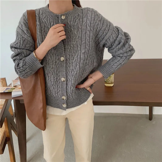 Cardigan ample à manches longues tricoté pour femmes