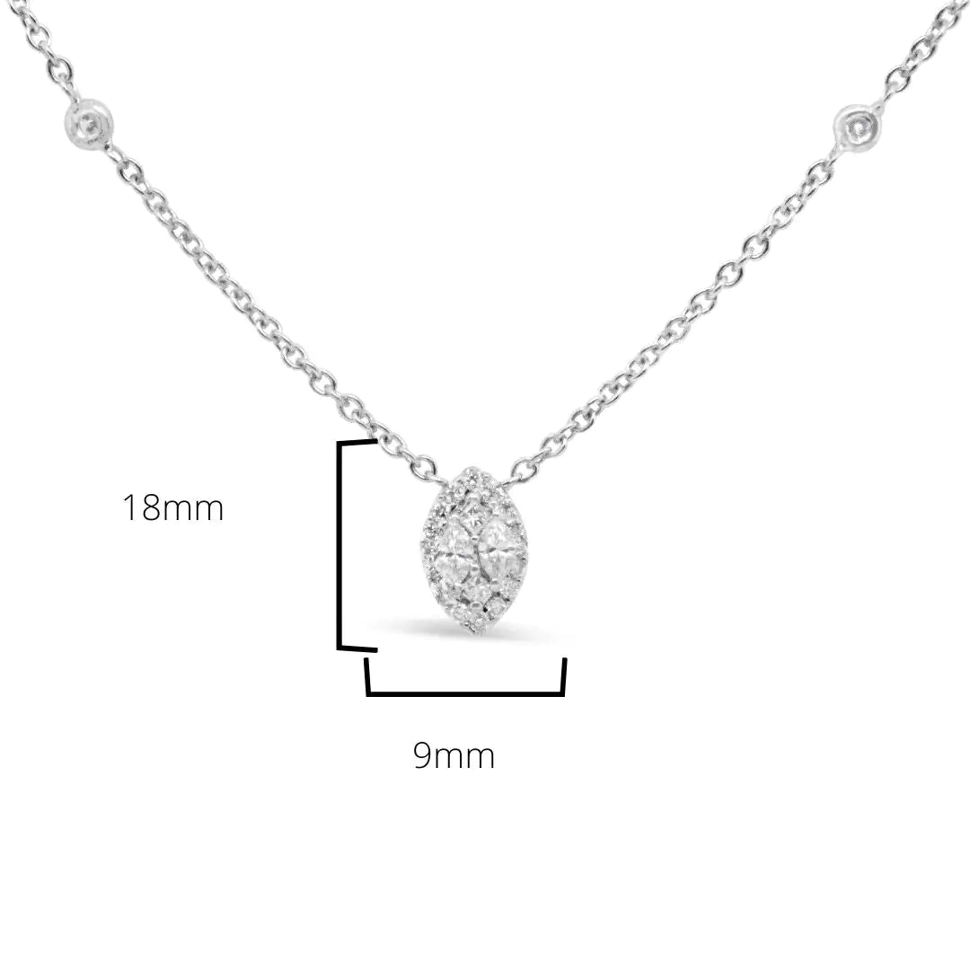 Collier Station en Or Blanc 14K avec Diamants Ronds 1/3 Cttw Forme Marquise - (Couleur H-I, Clarté SI1-SI2) - 18"