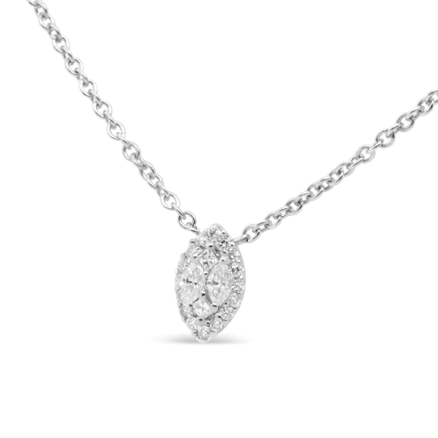 Collier Station en Or Blanc 14K avec Diamants Ronds 1/3 Cttw Forme Marquise - (Couleur H-I, Clarté SI1-SI2) - 18"