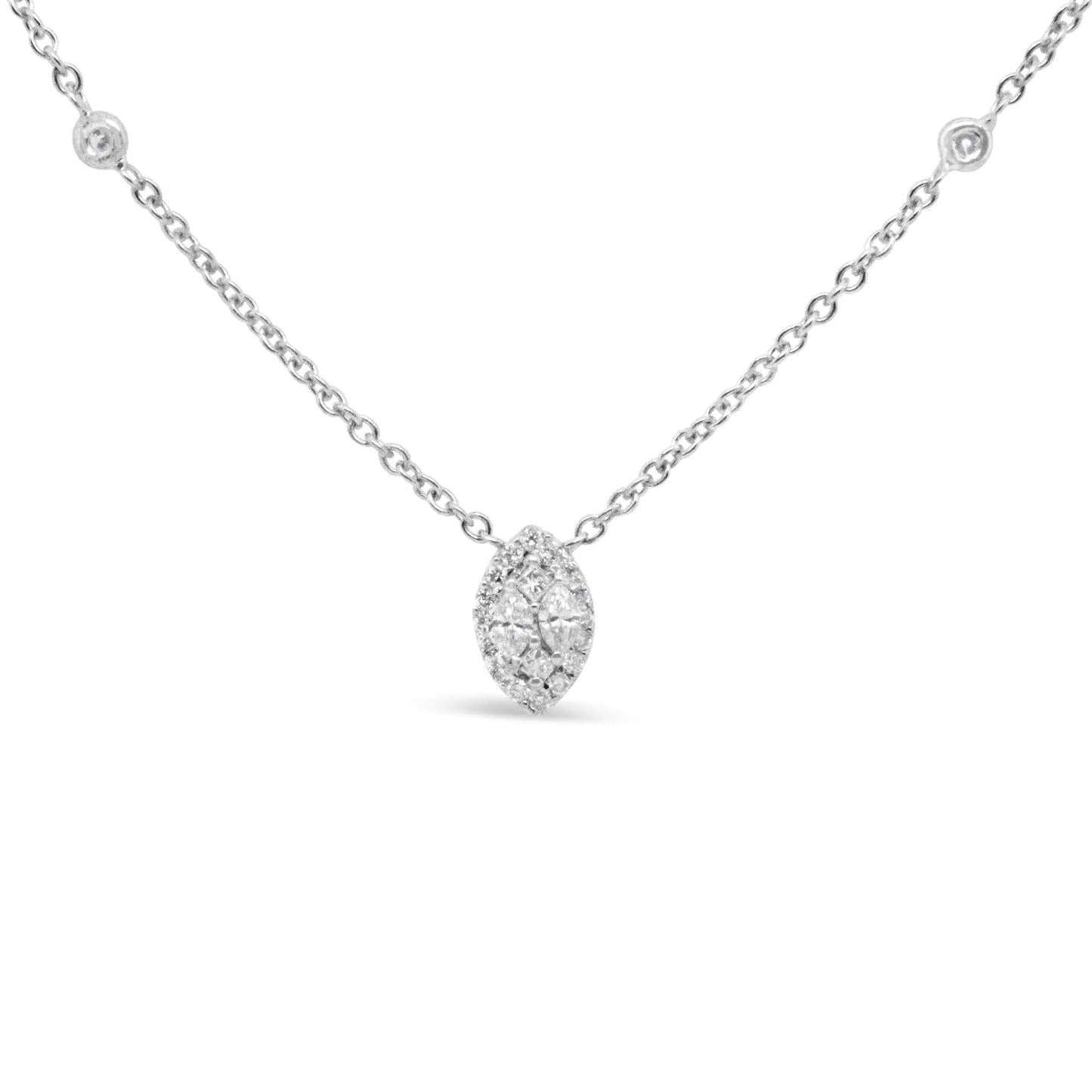 Collier Station en Or Blanc 14K avec Diamants Ronds 1/3 Cttw Forme Marquise - (Couleur H-I, Clarté SI1-SI2) - 18"