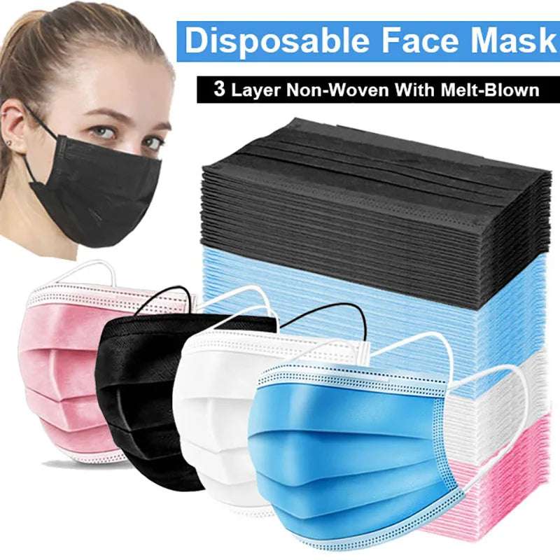 Masks 3-layer Mask Face Masks Melt Blown Cloth Disposable Anti-Dust Protective Masks Earloops Mouth Mask Black Mascarillas