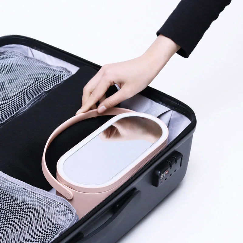 Nouvelle boîte de maquillage Portable pour femmes, avec miroir éclairé par LED, organisateur de rangement de cosmétiques en voyage, 2020