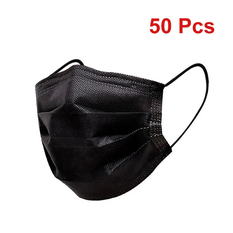 Masks 3-layer Mask Face Masks Melt Blown Cloth Disposable Anti-Dust Protective Masks Earloops Mouth Mask Black Mascarillas