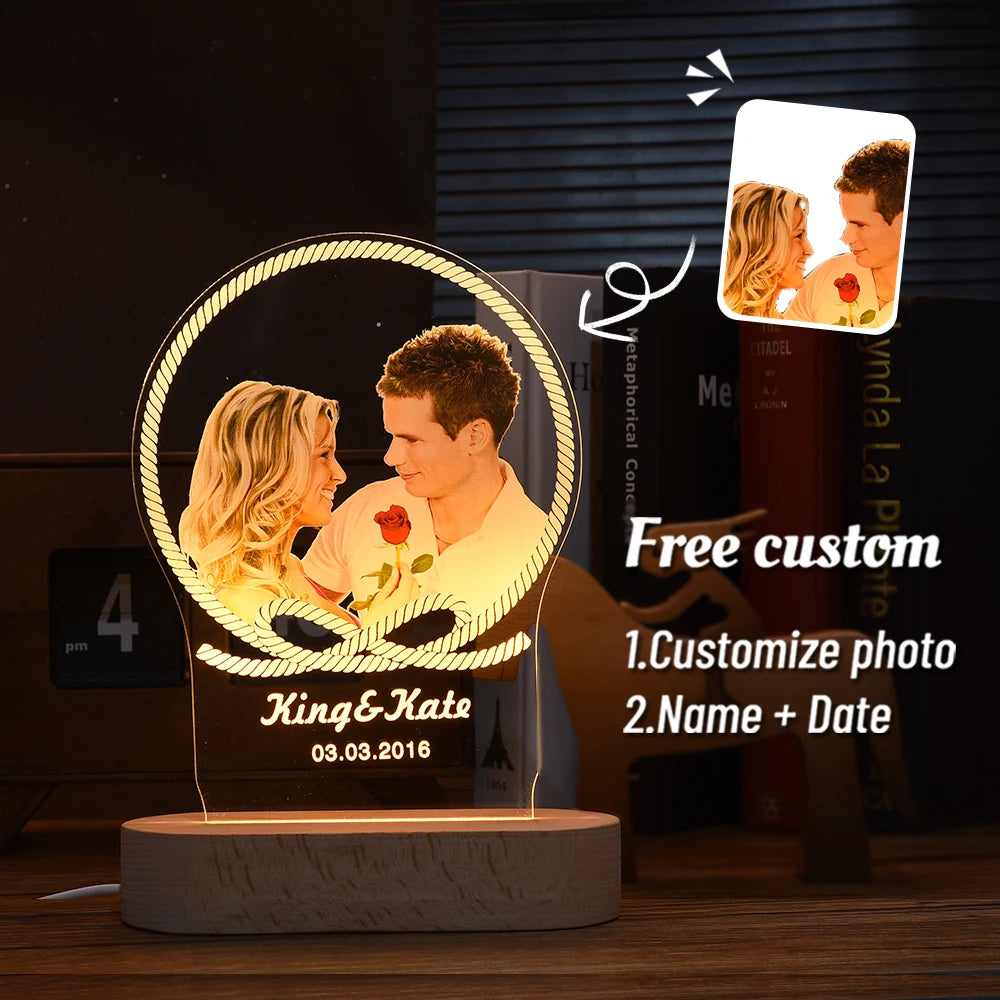 Lampe 3D Personnalisée avec Photo et Texte, Veilleuse Personnalisée, Cadeau Idéal pour la Journée de Léon, les Mariages, les Travailleurs, l'Anniversaire