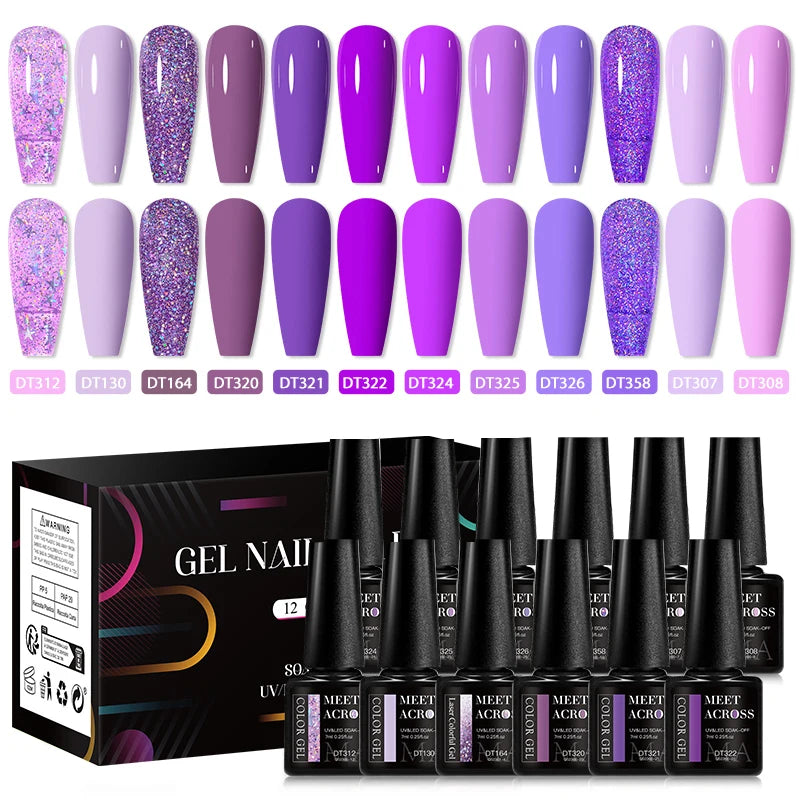 MEET ACROSS-Kit de vernis à ongles gel UV semi-continu, vernis à ongles avec boîte, vernis à tremper, manucure, 7ml, 12 pièces par ensemble