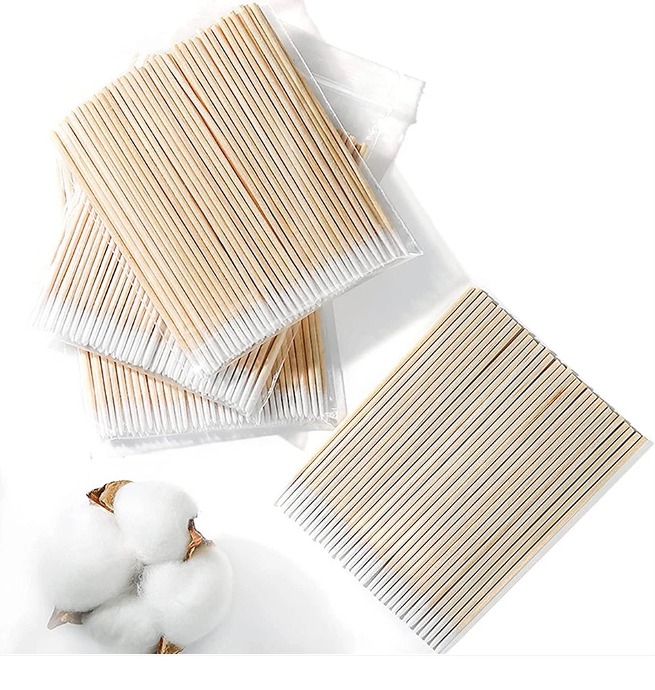 Coton-tige en bois avec micro brosse, bâtons de cils, bourgeons, pointe d'oreille, cure-dents, maquillage, bâtons de blogueur oculaire, colle remodelée, 500 pièces, 1000 pièces, N64.Wood