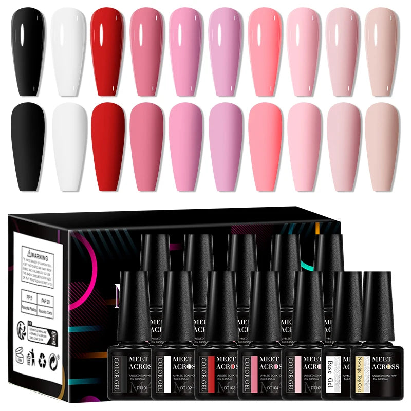 MEET ACROSS-Kit de vernis à ongles gel UV semi-continu, vernis à ongles avec boîte, vernis à tremper, manucure, 7ml, 12 pièces par ensemble