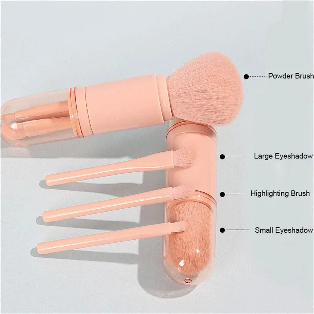 Ensemble de pinceaux de maquillage de voyage, 4 en 1, brosse Kabuki rétractable et 3 petits pinceaux pour les yeux, doux, petit, portable pour la retouche