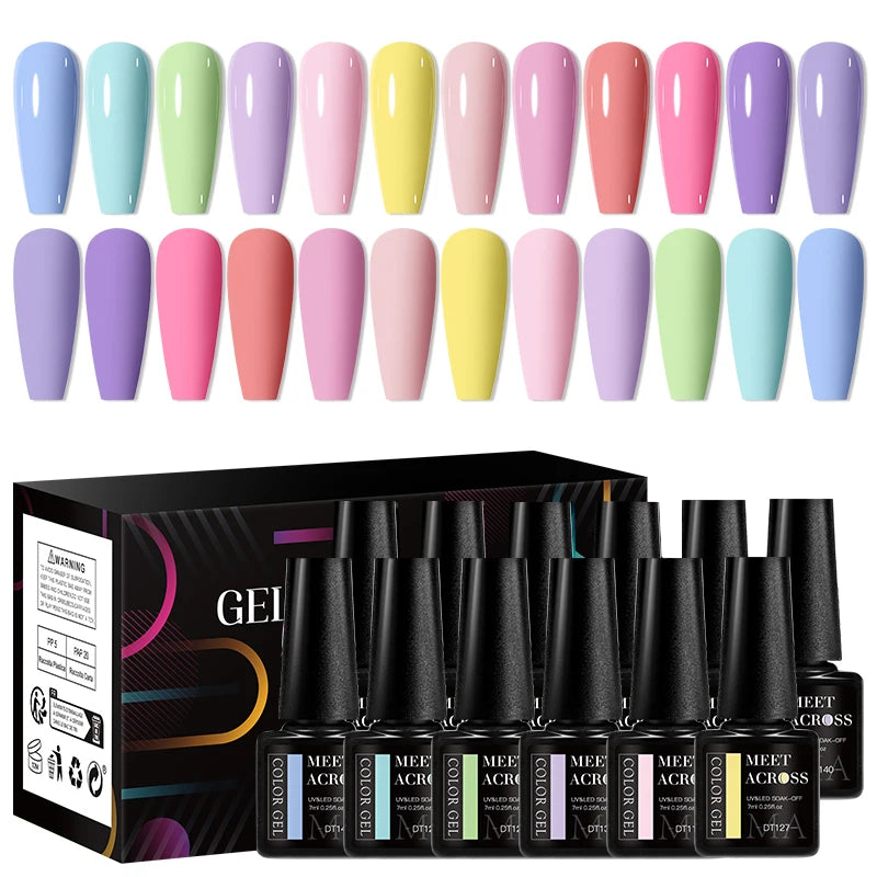 MEET ACROSS-Kit de vernis à ongles gel UV semi-continu, vernis à ongles avec boîte, vernis à tremper, manucure, 7ml, 12 pièces par ensemble