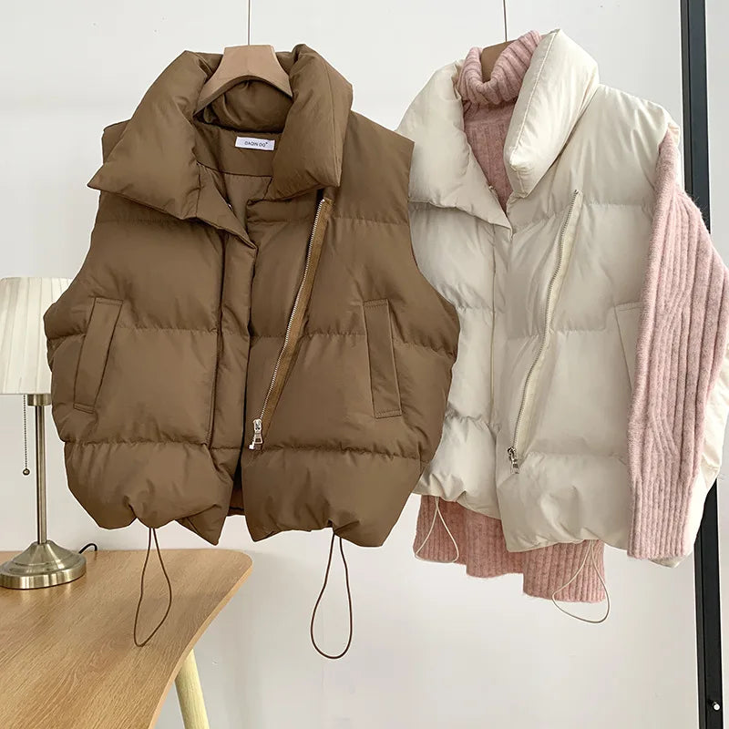 Gilets en duvet à col montant pour femmes, vestes d'hiver élégantes, ceinture décontractée, automne, nouveau, 2024