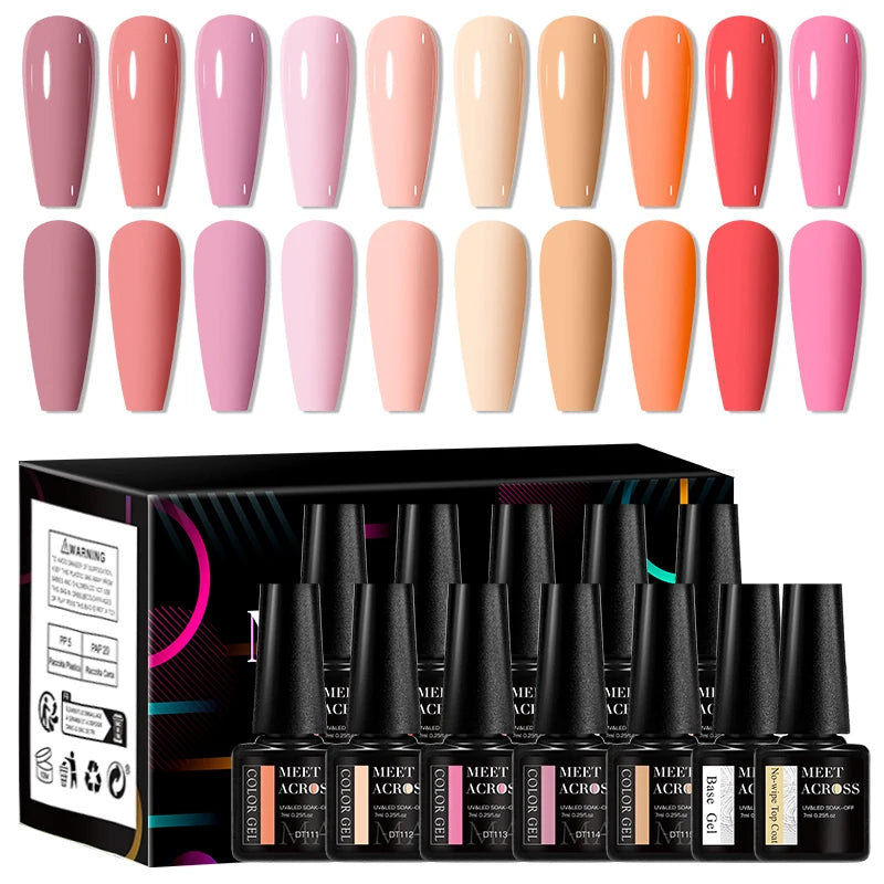 MEET ACROSS-Kit de vernis à ongles gel UV semi-continu, vernis à ongles avec boîte, vernis à tremper, manucure, 7ml, 12 pièces par ensemble