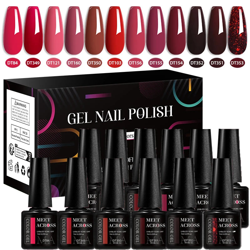 MEET ACROSS-Kit de vernis à ongles gel UV semi-continu, vernis à ongles avec boîte, vernis à tremper, manucure, 7ml, 12 pièces par ensemble