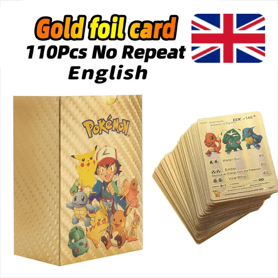 Cartes Pokémon couleur feuille d'or, cartes VMAX GX, anglais, français, espagnol, allemand, Pikachu, Charizard, Arc192., cadeau, 27-110 pièces