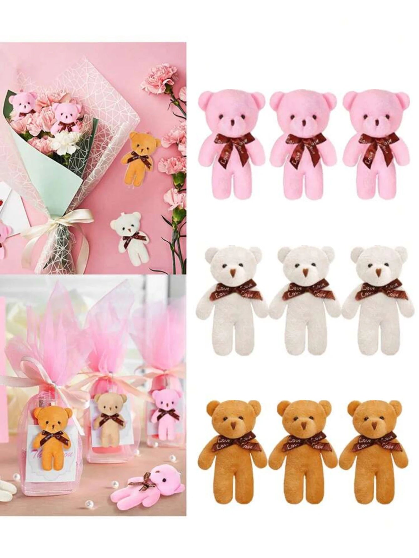 Mini ours en peluche de dessin animé mignon pour fille, fournitures de faveurs de fête d'anniversaire et de mariage, accessoire de bricolage, cadeau de beurre, 10 pièces