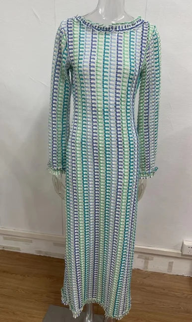 LANMREM-Robe en dentelle dos nu pour femmes, manches longues, design slim, vêtements d'été, nouvelle collection 2024, 32C825