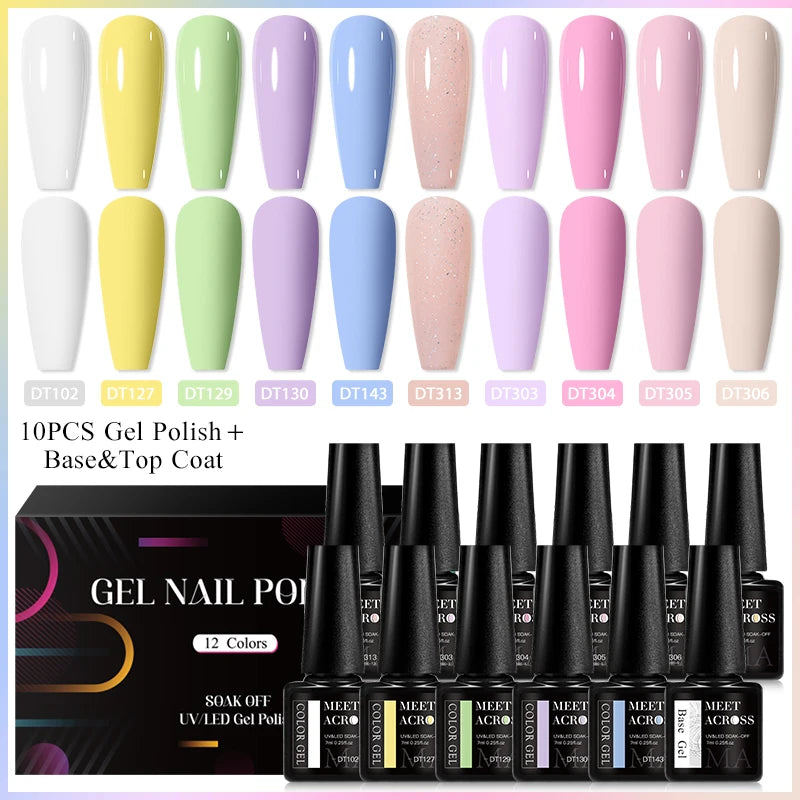 MEET ACROSS-Kit de vernis à ongles gel UV semi-continu, vernis à ongles avec boîte, vernis à tremper, manucure, 7ml, 12 pièces par ensemble