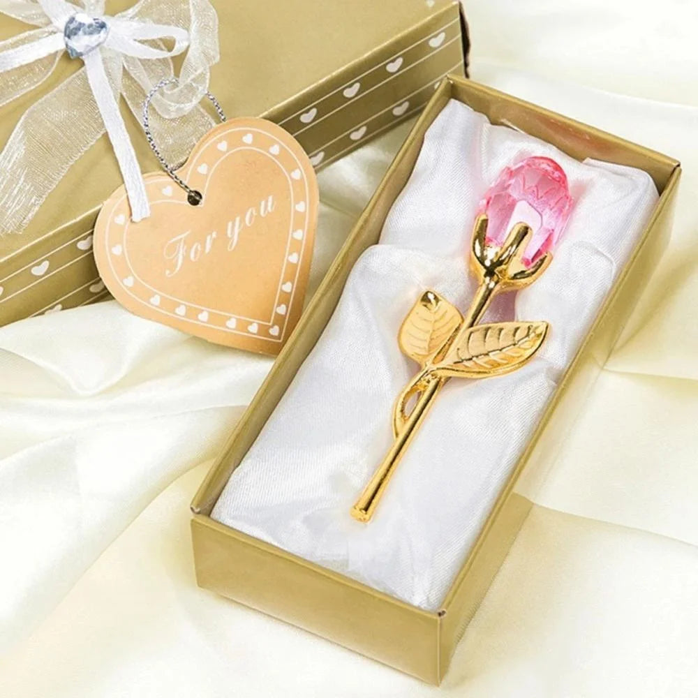 Fleur de rose artificielle en verre de cristal pour petite amie, argent, or, cadeau de la Saint-Valentin, cadeau de mariage pour invité, le plus récent