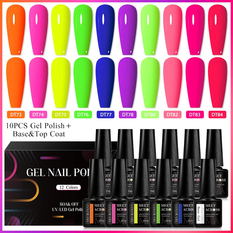 MEET ACROSS-Kit de vernis à ongles gel UV semi-continu, vernis à ongles avec boîte, vernis à tremper, manucure, 7ml, 12 pièces par ensemble