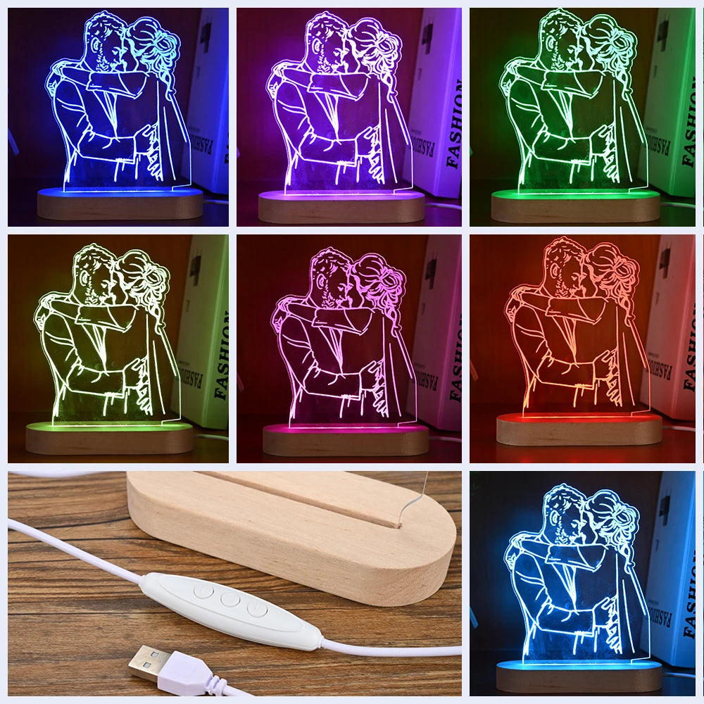 Lampe 3D Personnalisée avec Photo et Texte, Veilleuse Personnalisée, Cadeau Idéal pour la Journée de Léon, les Mariages, les Travailleurs, l'Anniversaire