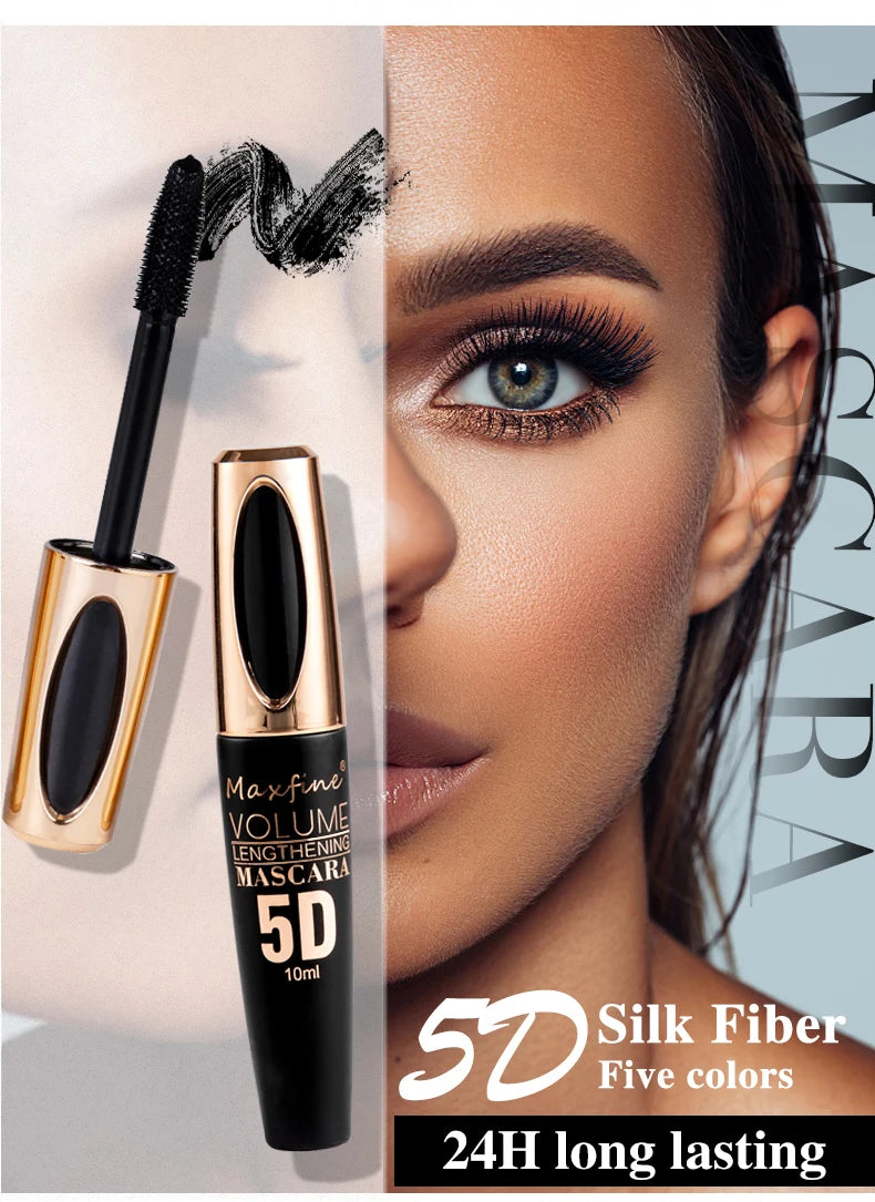 InjMascara 5D avec de grands yeux, bain et contenu noir durable, longueur, mascara imperméable et non agitant, et prolongé