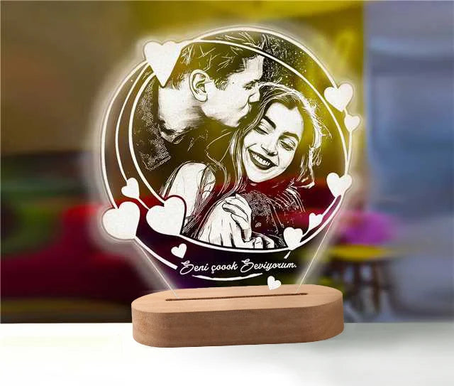 Lampe 3D Personnalisée avec Photo et Texte, Veilleuse Personnalisée, Cadeau Idéal pour la Journée de Léon, les Mariages, les Travailleurs, l'Anniversaire