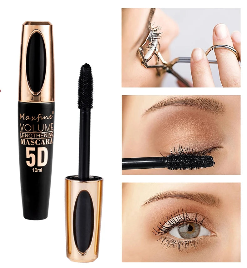 InjMascara 5D avec de grands yeux, bain et contenu noir durable, longueur, mascara imperméable et non agitant, et prolongé