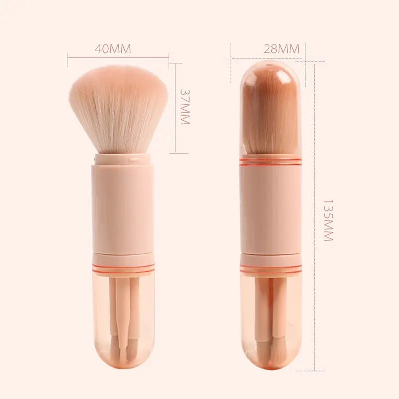 Ensemble de pinceaux de maquillage de voyage, 4 en 1, brosse Kabuki rétractable et 3 petits pinceaux pour les yeux, doux, petit, portable pour la retouche