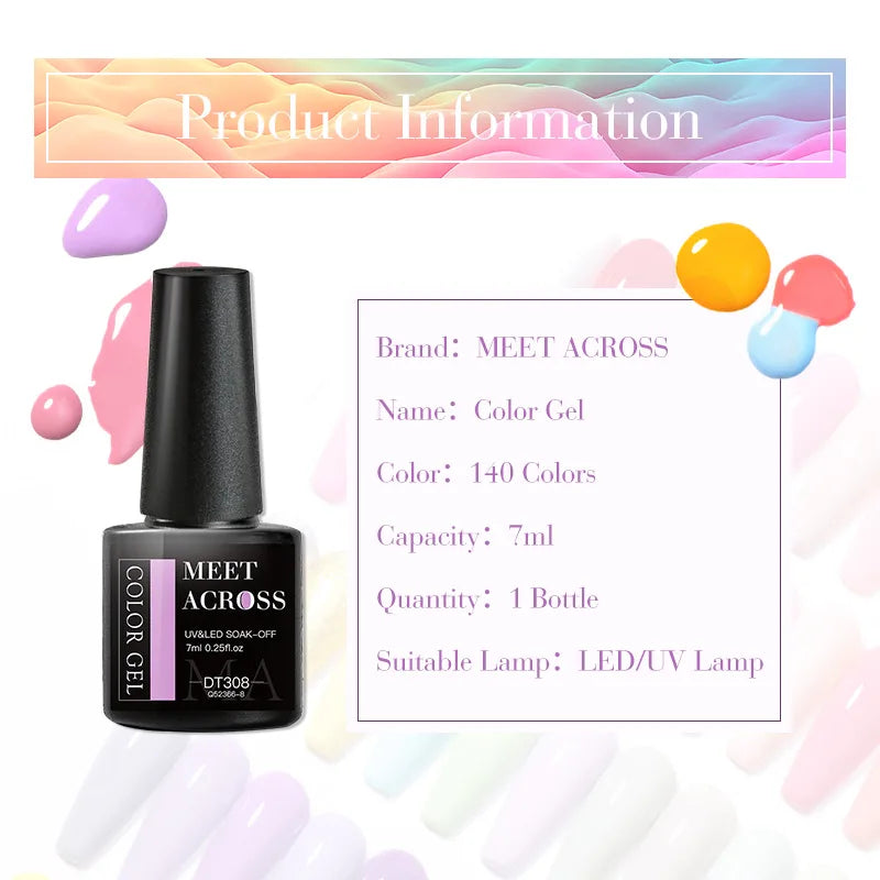 MEET ACROSS-Kit de vernis à ongles gel UV semi-continu, vernis à ongles avec boîte, vernis à tremper, manucure, 7ml, 12 pièces par ensemble