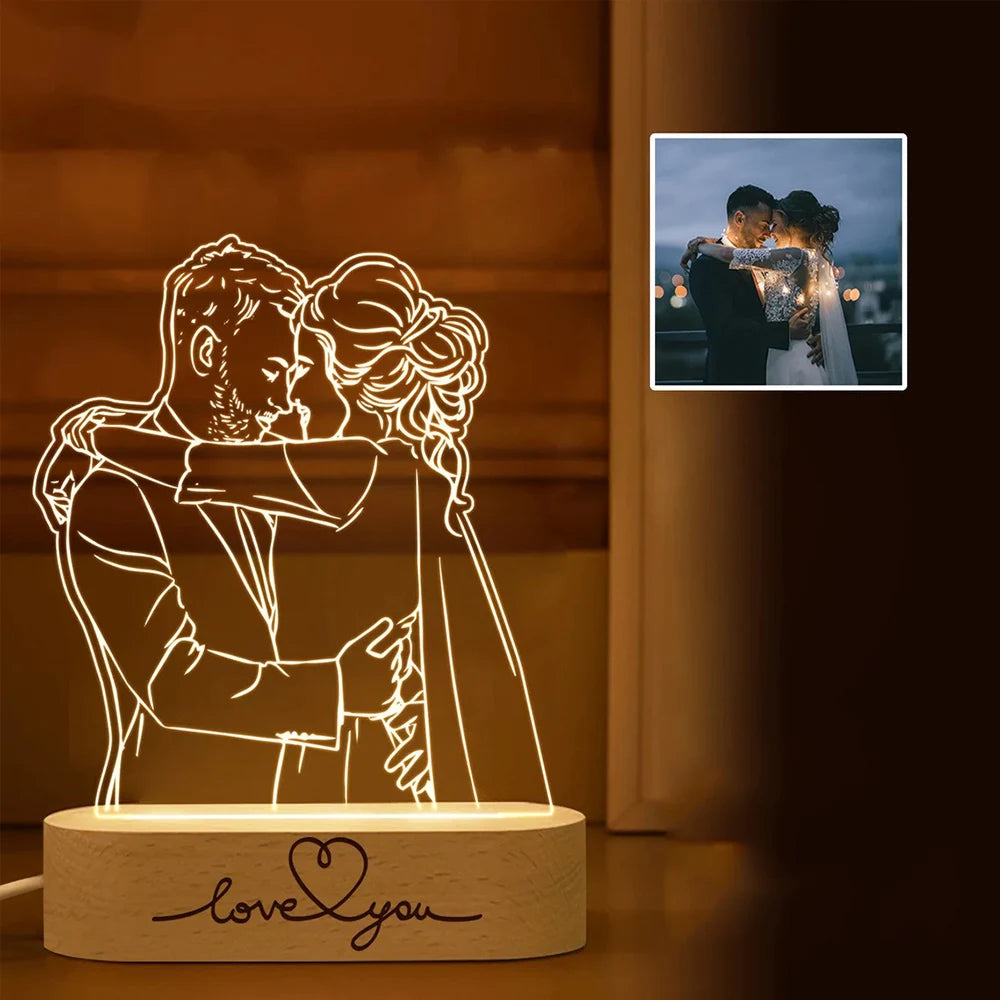 Lampe 3D Personnalisée avec Photo et Texte, Veilleuse Personnalisée, Cadeau Idéal pour la Journée de Léon, les Mariages, les Travailleurs, l'Anniversaire