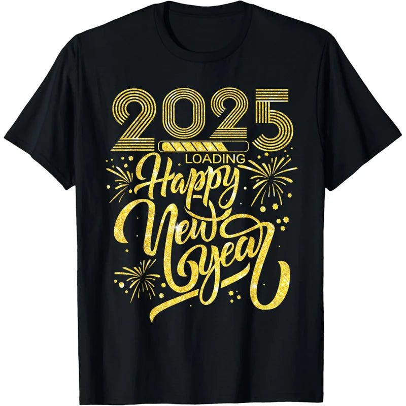 T-shirt manches courtes col rond homme, estival et décontracté, humoristique, avec impression 3D, bonne année 2025