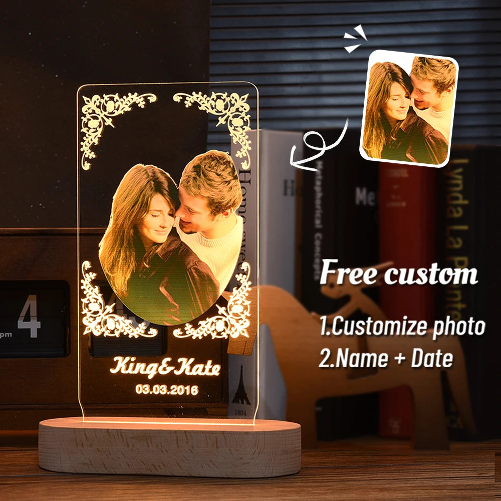 Lampe 3D Personnalisée avec Photo et Texte, Veilleuse Personnalisée, Cadeau Idéal pour la Journée de Léon, les Mariages, les Travailleurs, l'Anniversaire