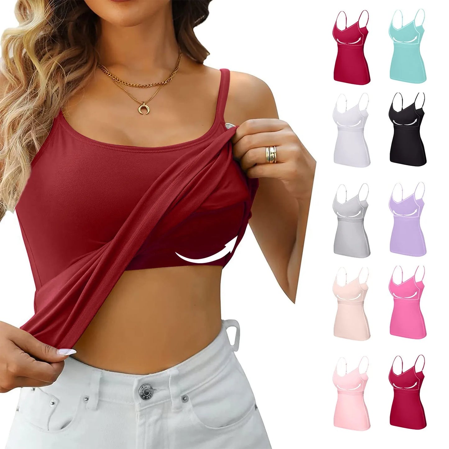 Soutien-gorge rembourré pour femme, haut précieux, camisole réglable, soutien-gorge intégré, camisole spaghetti en modal, vêtements de fitness