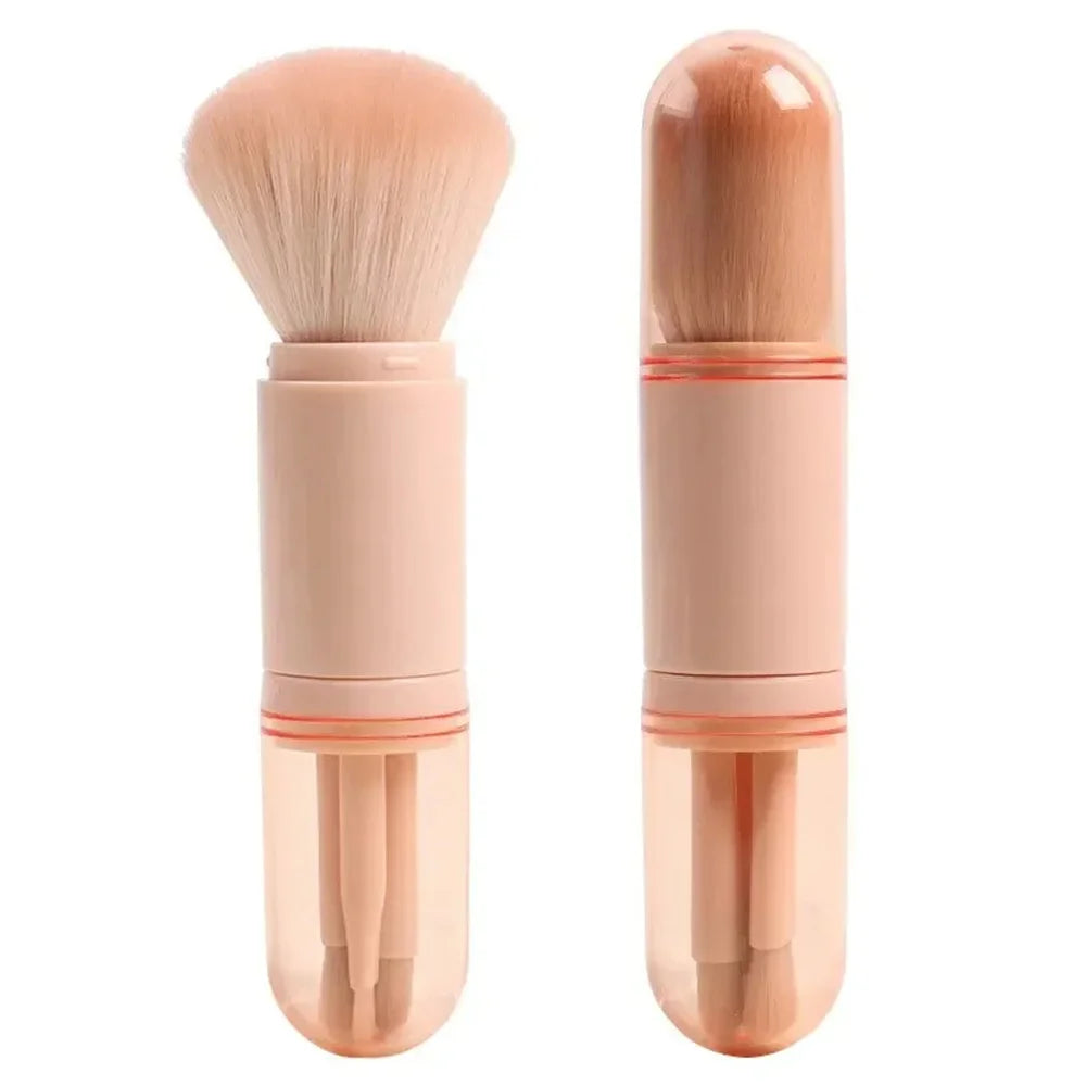 Ensemble de pinceaux de maquillage de voyage, 4 en 1, brosse Kabuki rétractable et 3 petits pinceaux pour les yeux, doux, petit, portable pour la retouche