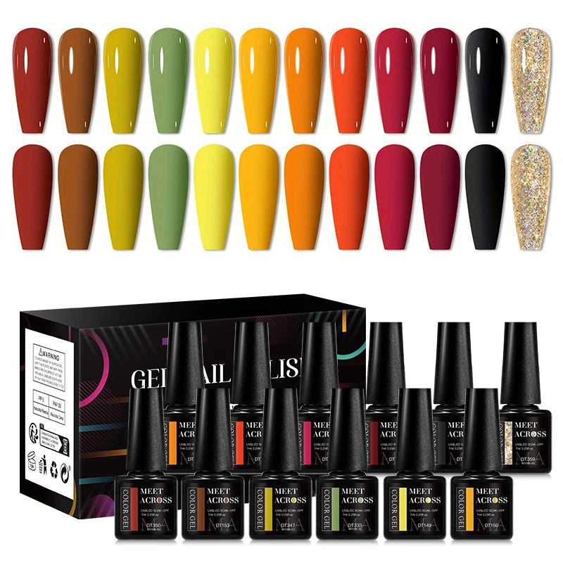 MEET ACROSS-Kit de vernis à ongles gel UV semi-continu, vernis à ongles avec boîte, vernis à tremper, manucure, 7ml, 12 pièces par ensemble