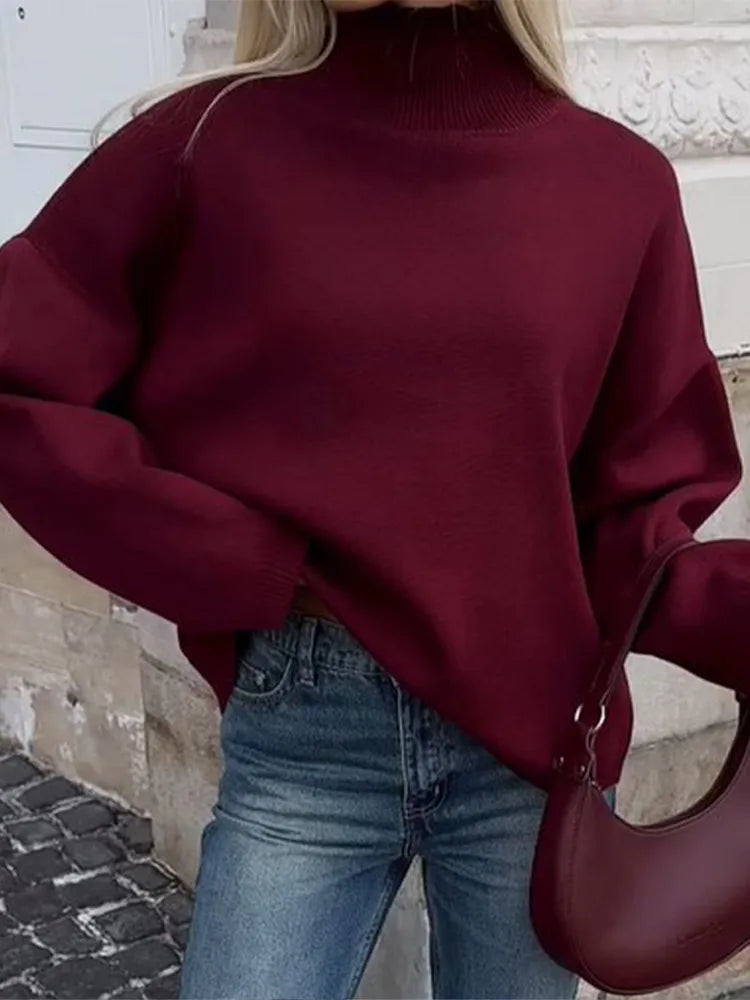 Pull Triblockchain Décontracté à Manches sulfet Col Rond pour Femme, Chandail Chic et Chaud, Couleur Unie, Nouvelle Collection Automne Hiver 2024