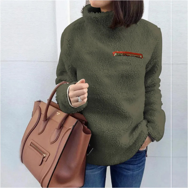 Pull à col roulé pour femme avec fermeture éclair, pull super doux et confortable, haut sexy pour femme, vêtements hipster monochromes, mode hivernale