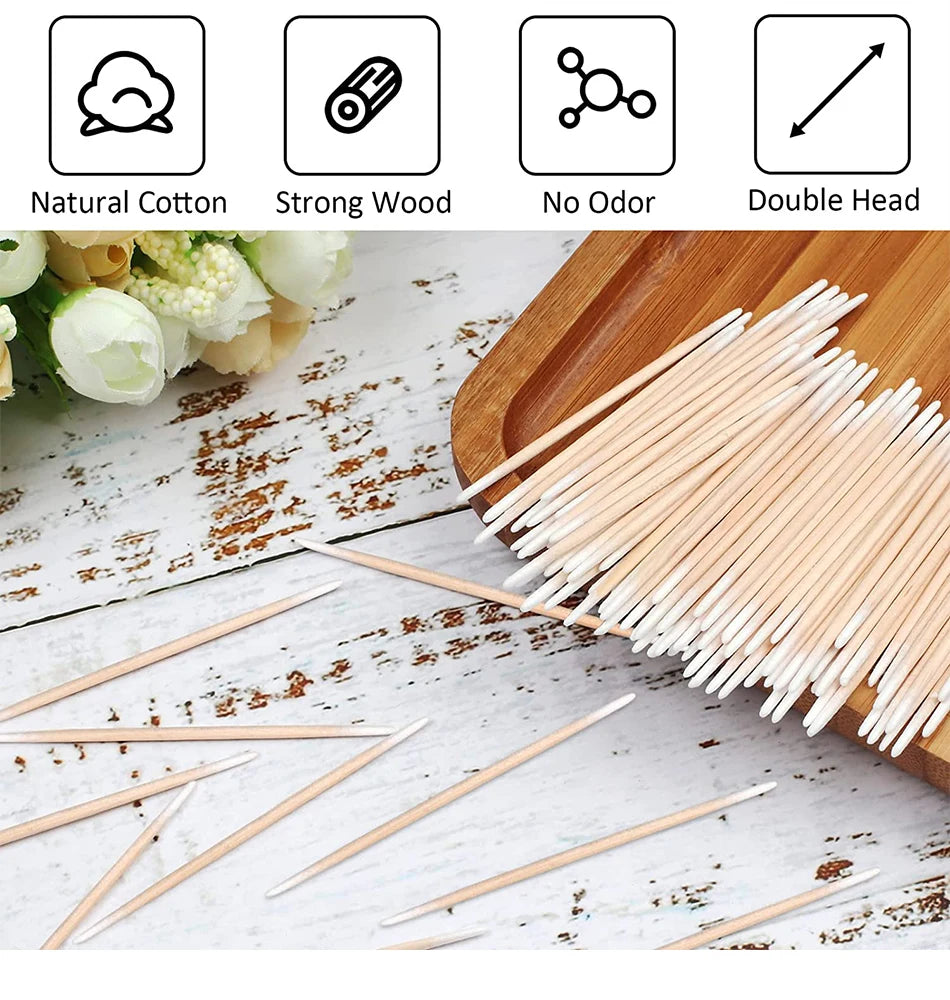 Coton-tige en bois avec micro brosse, bâtons de cils, bourgeons, pointe d'oreille, cure-dents, maquillage, bâtons de blogueur oculaire, colle remodelée, 500 pièces, 1000 pièces, N64.Wood