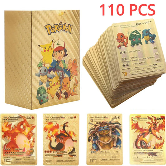 Cartes Pokémon couleur feuille d'or, cartes VMAX GX, anglais, français, espagnol, allemand, Pikachu, Charizard, Arc192., cadeau, 27-110 pièces