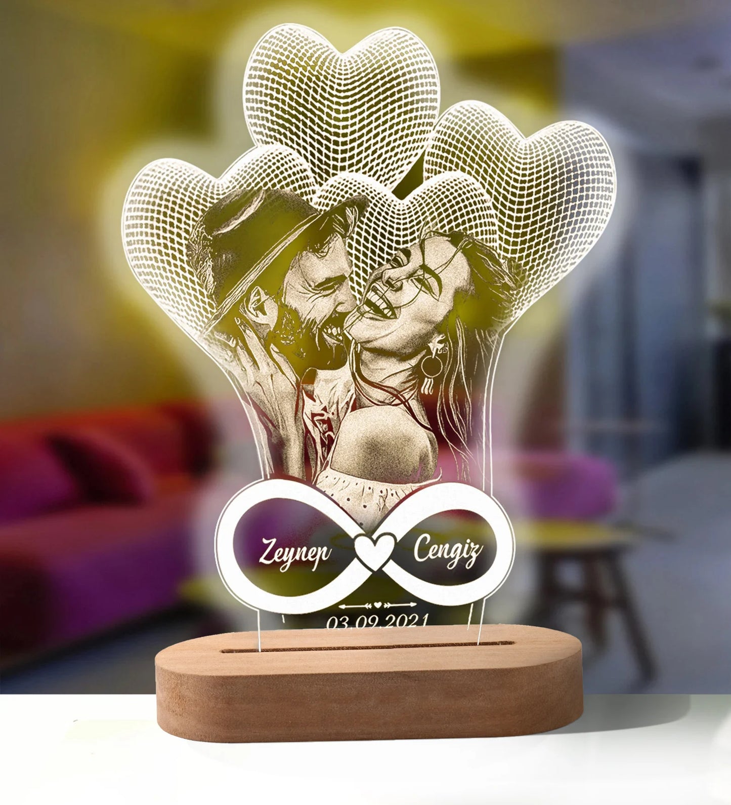 Lampe 3D Personnalisée avec Photo et Texte, Veilleuse Personnalisée, Cadeau Idéal pour la Journée de Léon, les Mariages, les Travailleurs, l'Anniversaire