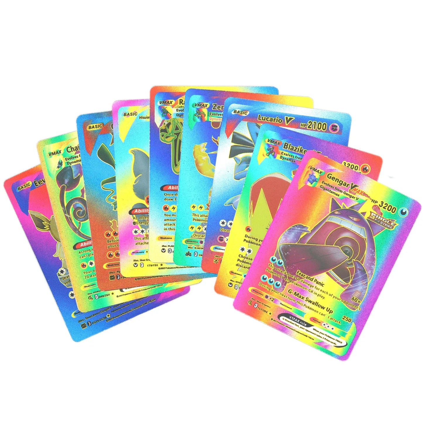 Cartes Pokémon couleur feuille d'or, cartes VMAX GX, anglais, français, espagnol, allemand, Pikachu, Charizard, Arc192., cadeau, 27-110 pièces