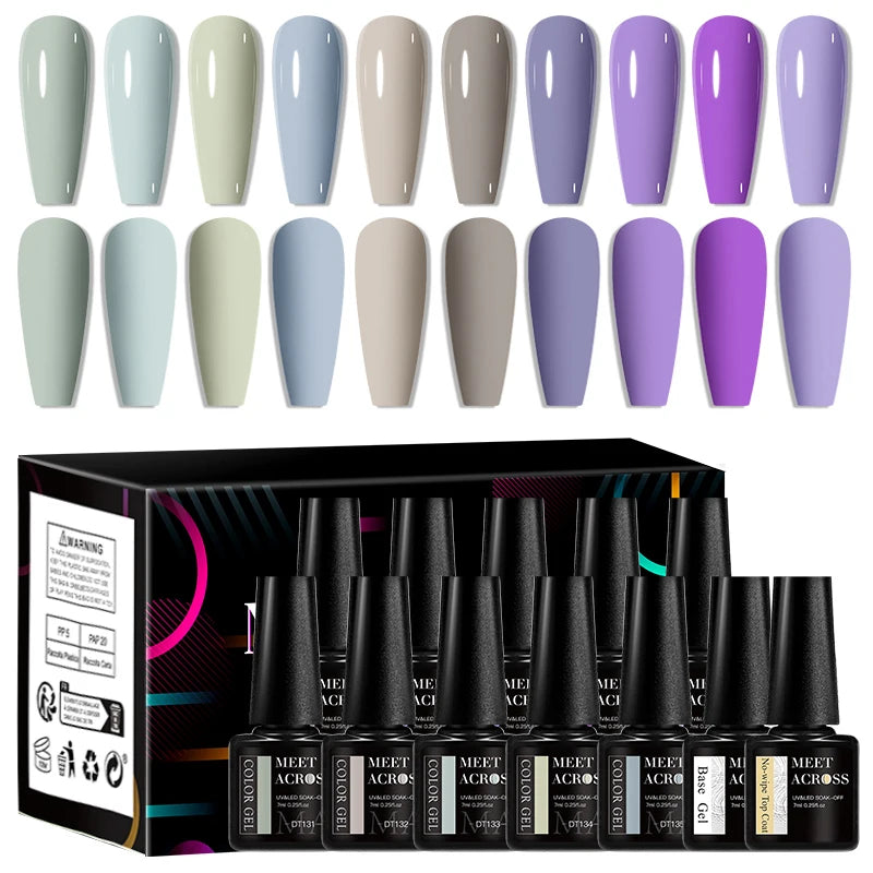 MEET ACROSS-Kit de vernis à ongles gel UV semi-continu, vernis à ongles avec boîte, vernis à tremper, manucure, 7ml, 12 pièces par ensemble