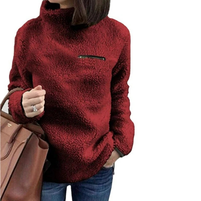 Pull à col roulé pour femme avec fermeture éclair, pull super doux et confortable, haut sexy pour femme, vêtements hipster monochromes, mode hivernale