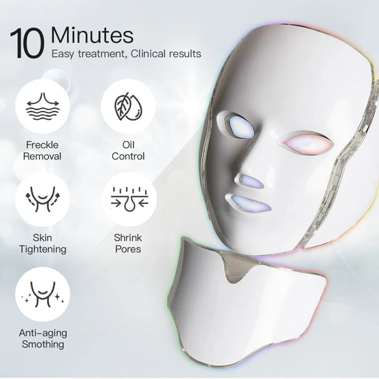 7 Colors Facial Mask with Neck LED Skin Rejuvenation Lifting Whitening Photon Therapy Beauty Mask